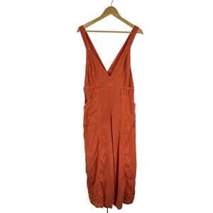Free People Orange Cotton Linen Cross Back Relaxed Cargo Jumpsuit Women's Large